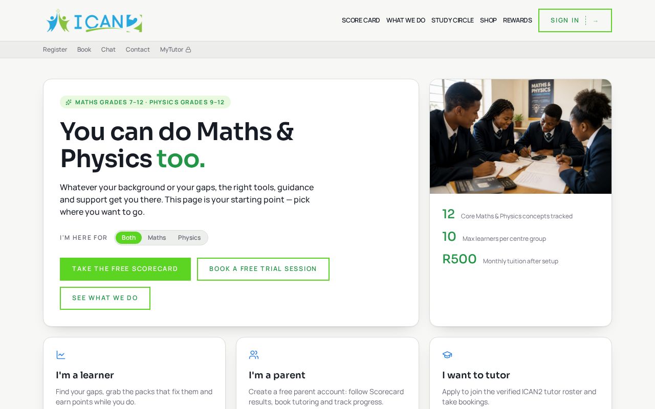 ICAN2 Maths & Science Tutor Centre homepage